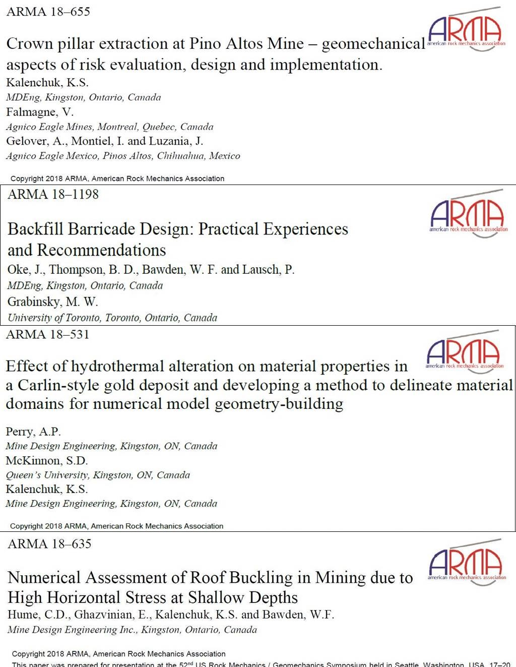 Congratulations to Our Employees for their Accomplishments at ARMA 2018